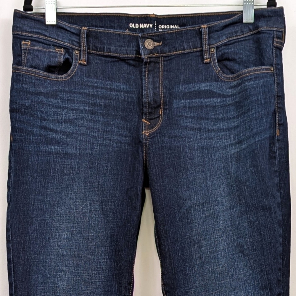 Old Navy Original Mid-Rise Jeans Straight Leg Whiskered Dark Wash size 12 Short - Picture 3 of 11